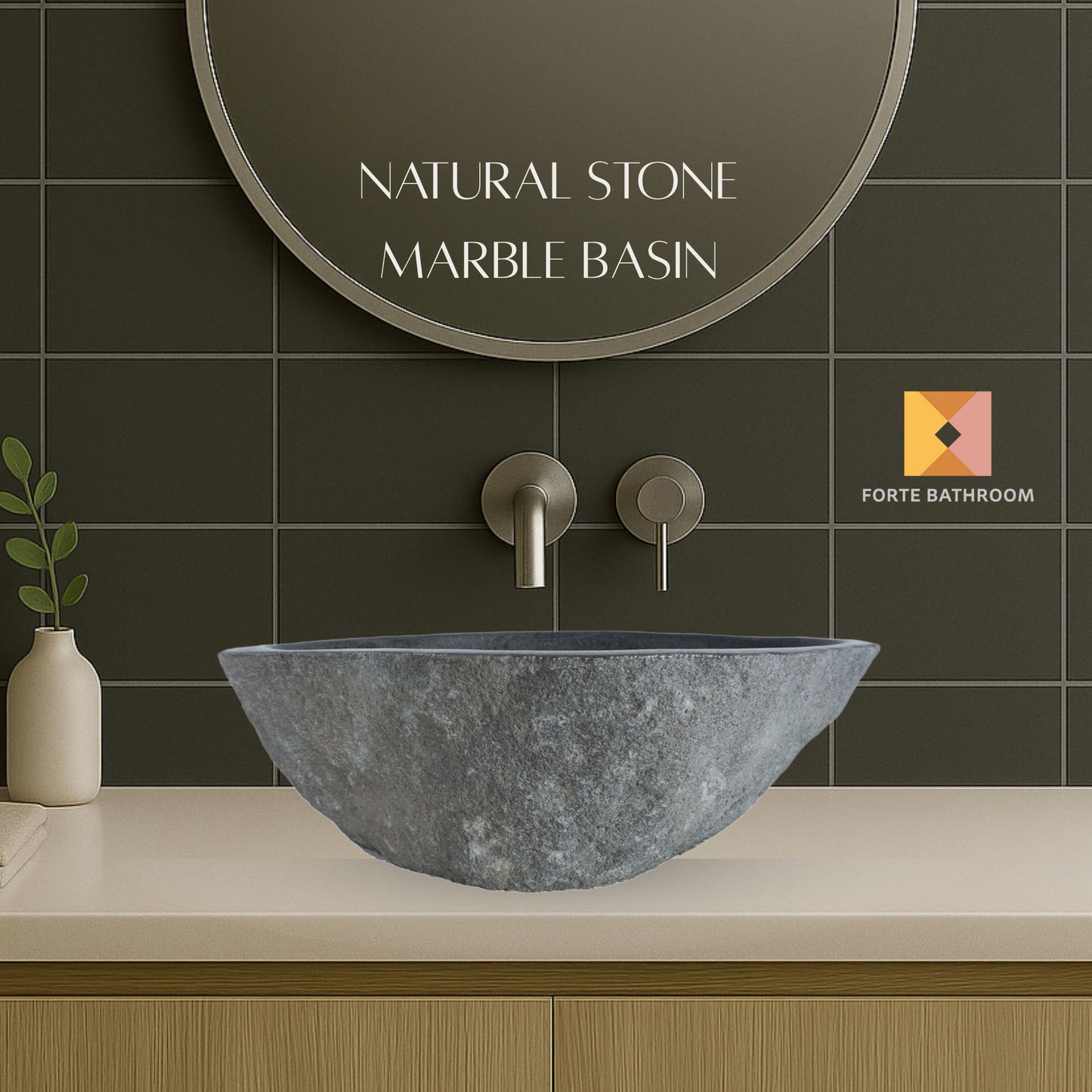 Natural River stone Bathroom Basin - Rock Exterior - Polished Interior - sm/med/lge - dark grey