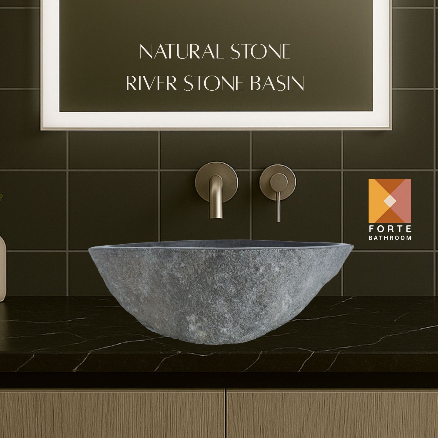 Natural River stone Bathroom Basin - Rock Exterior - Polished Interior - sm/med/lge - dark grey