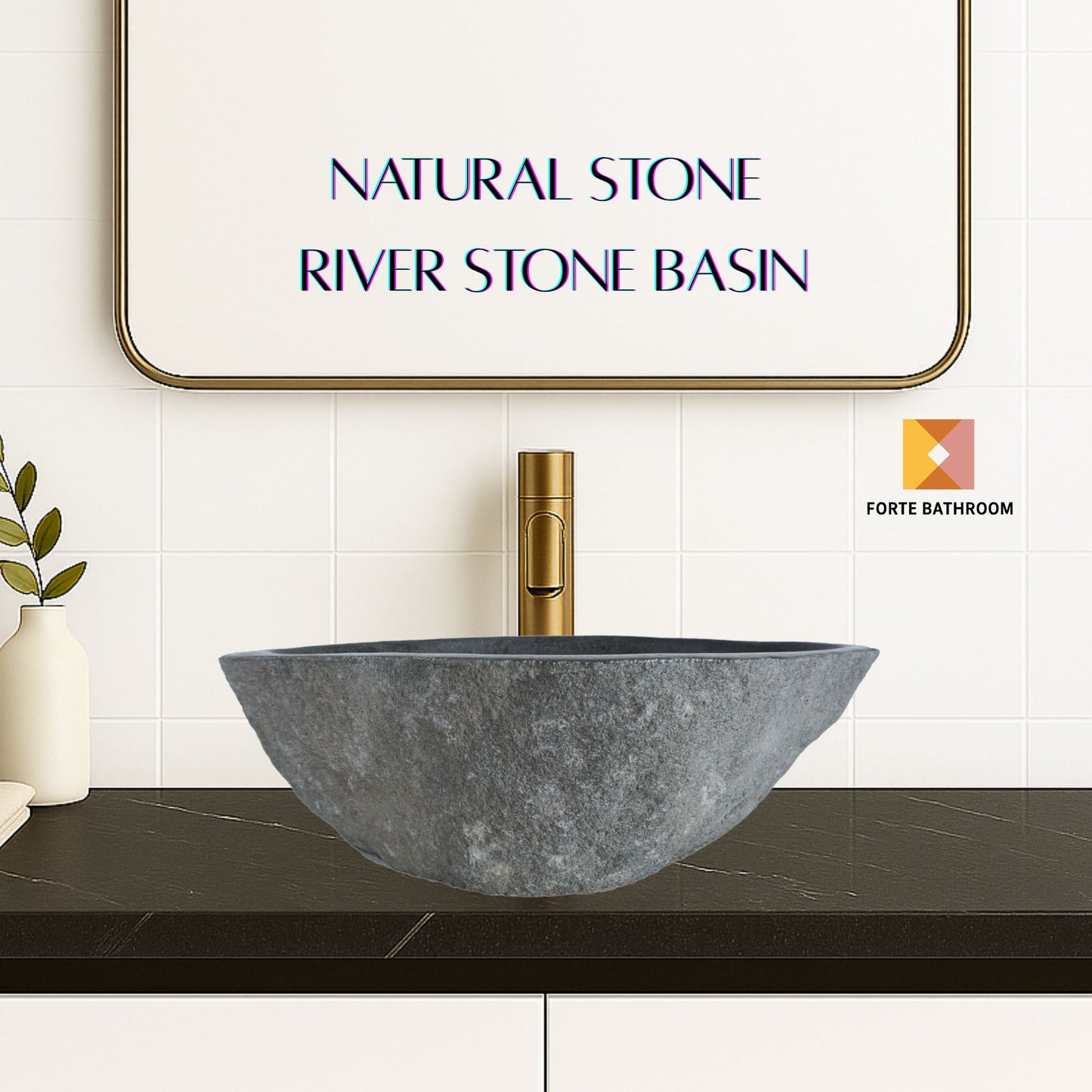 Natural River stone Bathroom Basin - Rock Exterior - Polished Interior - sm/med/lge - dark grey