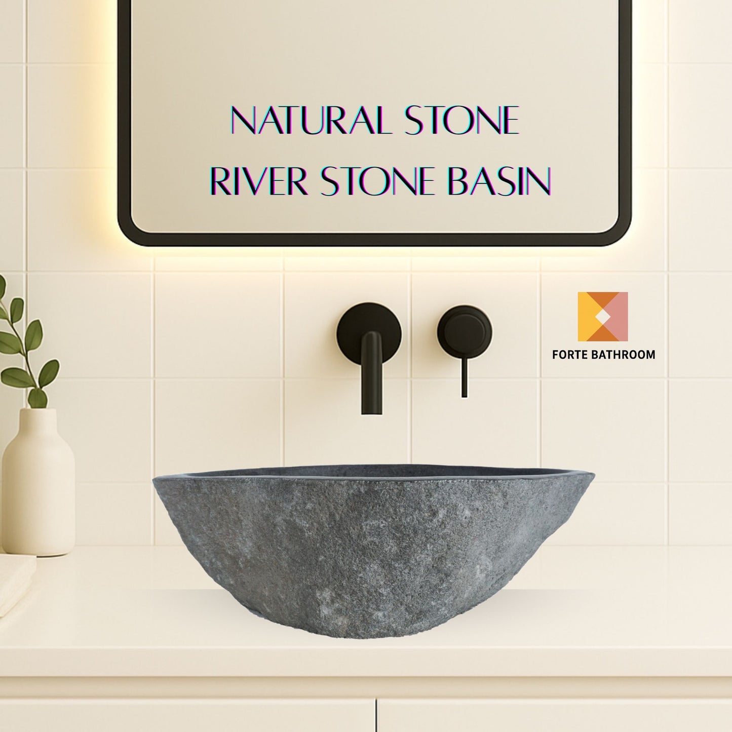 Natural River stone Bathroom Basin - Rock Exterior - Polished Interior - sm/med/lge - dark grey