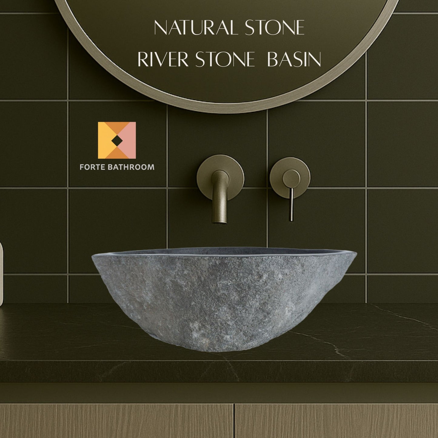 Natural River stone Bathroom Basin - Rock Exterior - Polished Interior - sm/med/lge - dark grey