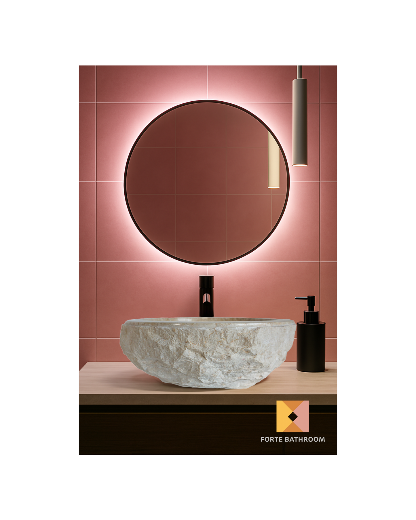 Sierra Round Marble Vanity Basin – Rock Texture - 15/17cm Height – Cream – 40/45cm