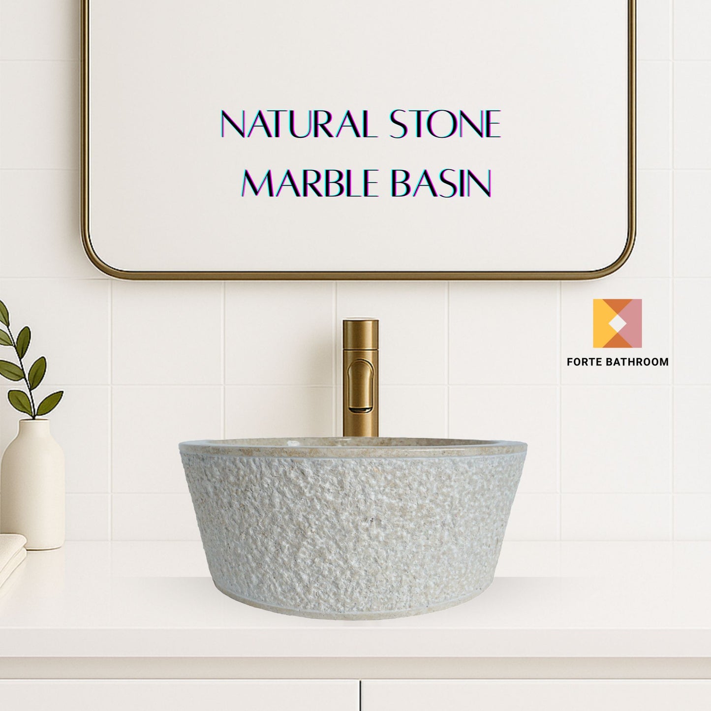 Forma Stria - Marble Vanity Basin - Textured finish - H15cm - Cream or grey - Dia 40cm - Natural Stone
