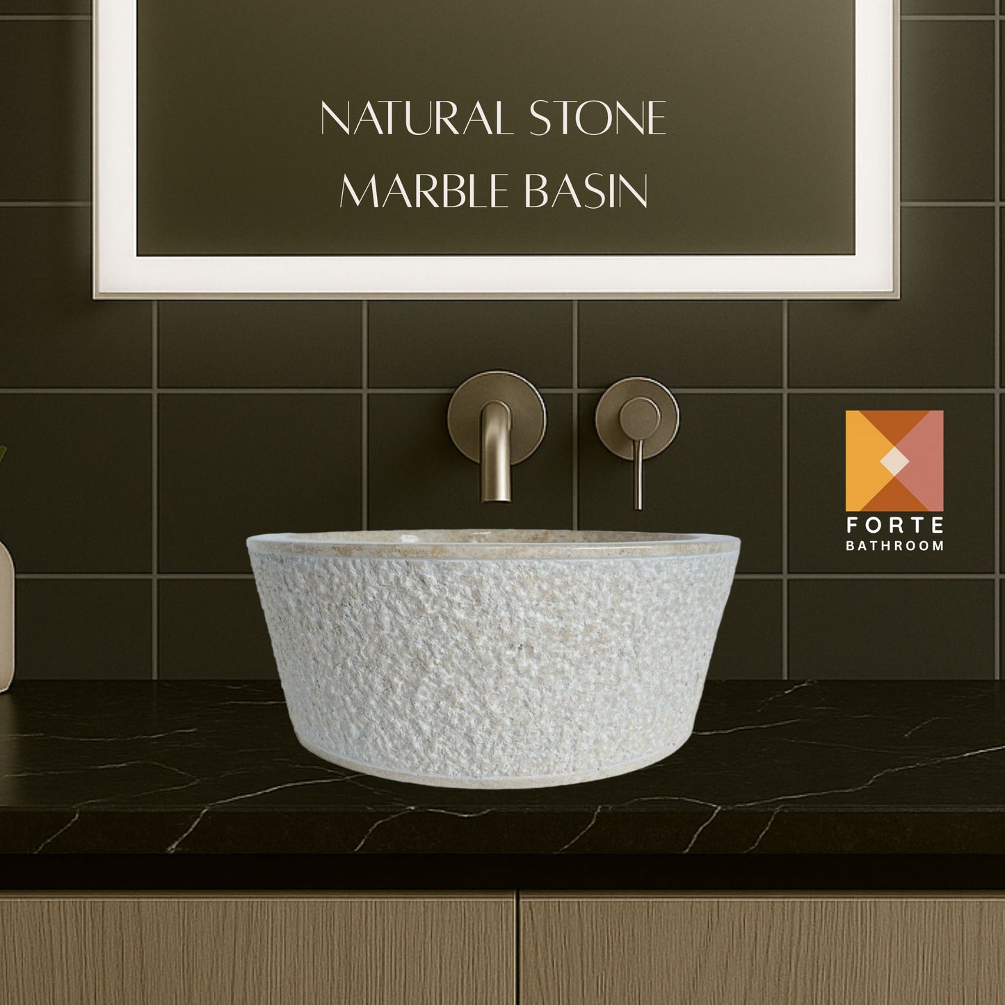 Forma Stria - Marble Vanity Basin - Textured finish - H15cm - Cream or grey - Dia 40cm - Natural Stone