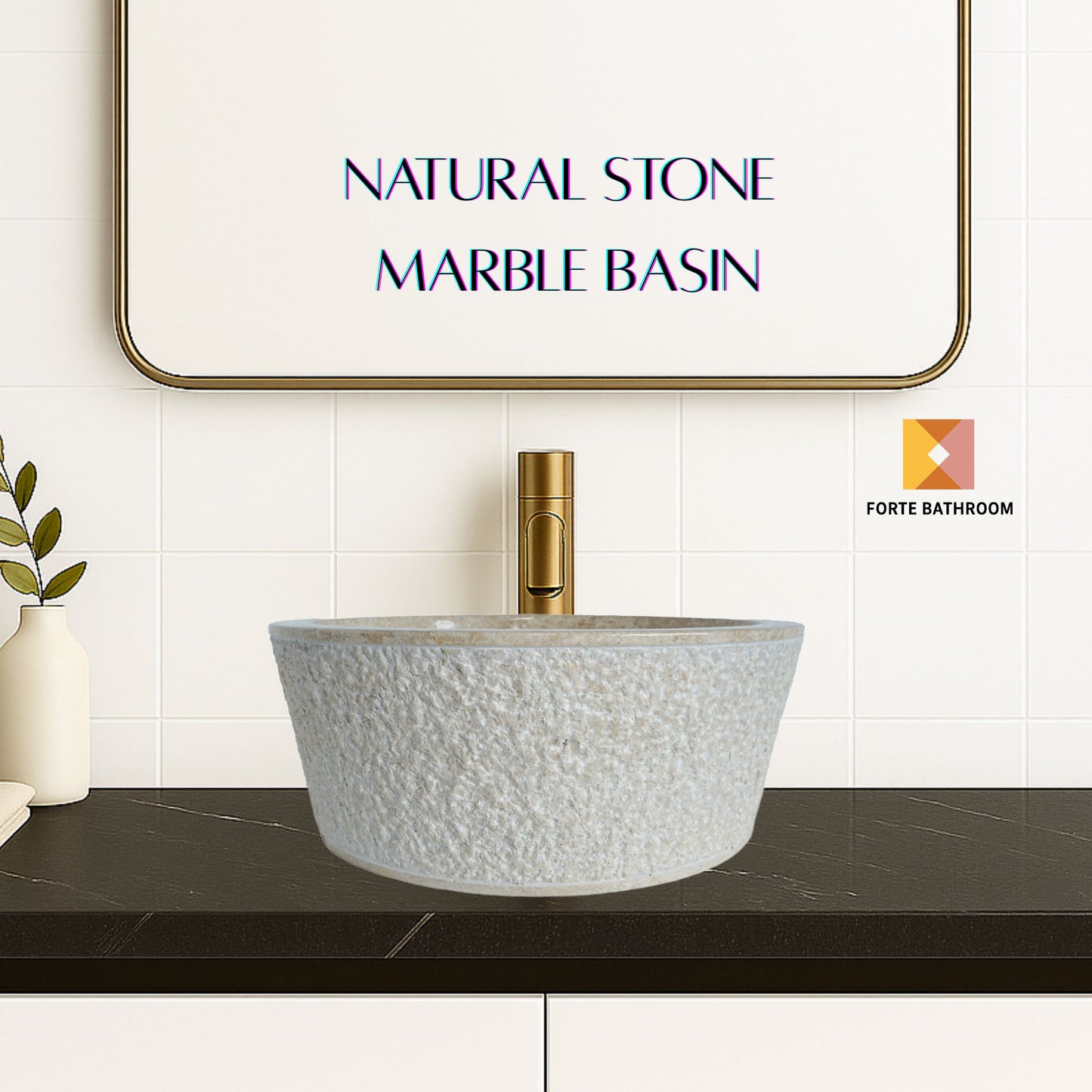 Forma Stria - Marble Vanity Basin - Textured finish - H15cm - Cream or grey - Dia 40cm - Natural Stone