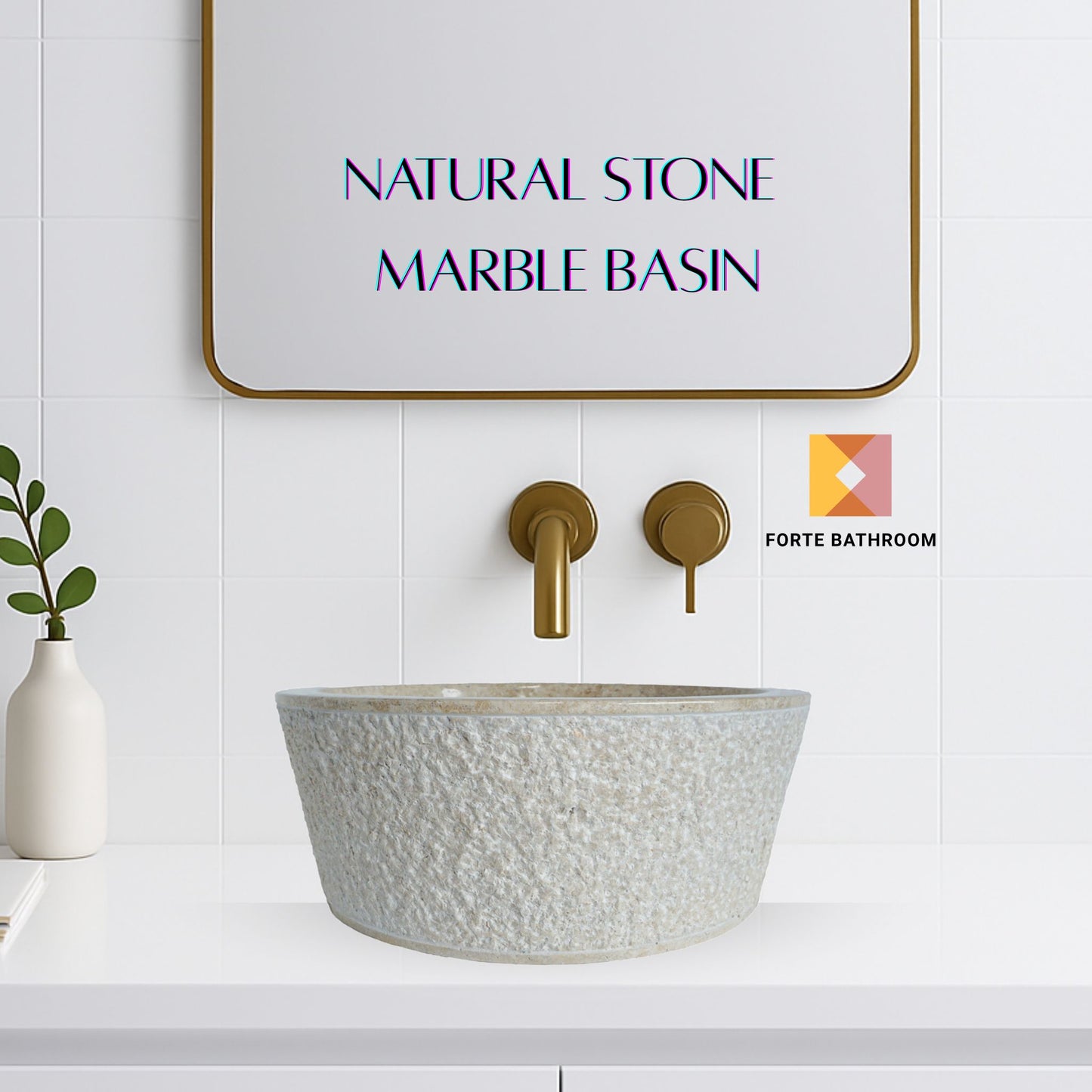 Forma Stria - Marble Vanity Basin - Textured finish - H15cm - Cream or grey - Dia 40cm - Natural Stone