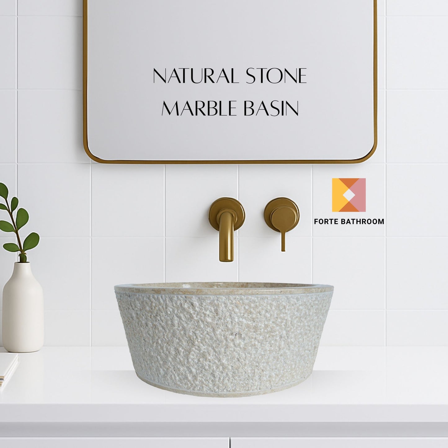 Forma Stria - Marble Vanity Basin - Textured finish - H15cm - Cream or grey - Dia 40cm - Natural Stone