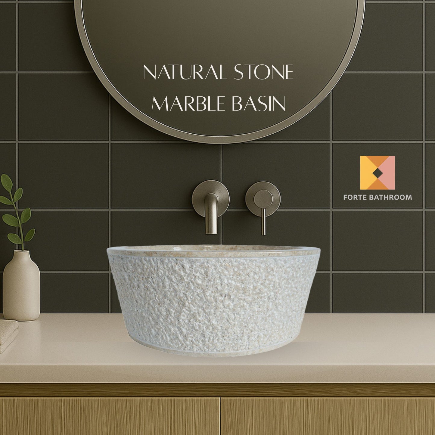 Forma Stria - Marble Vanity Basin - Textured finish - H15cm - Cream or grey - Dia 40cm - Natural Stone