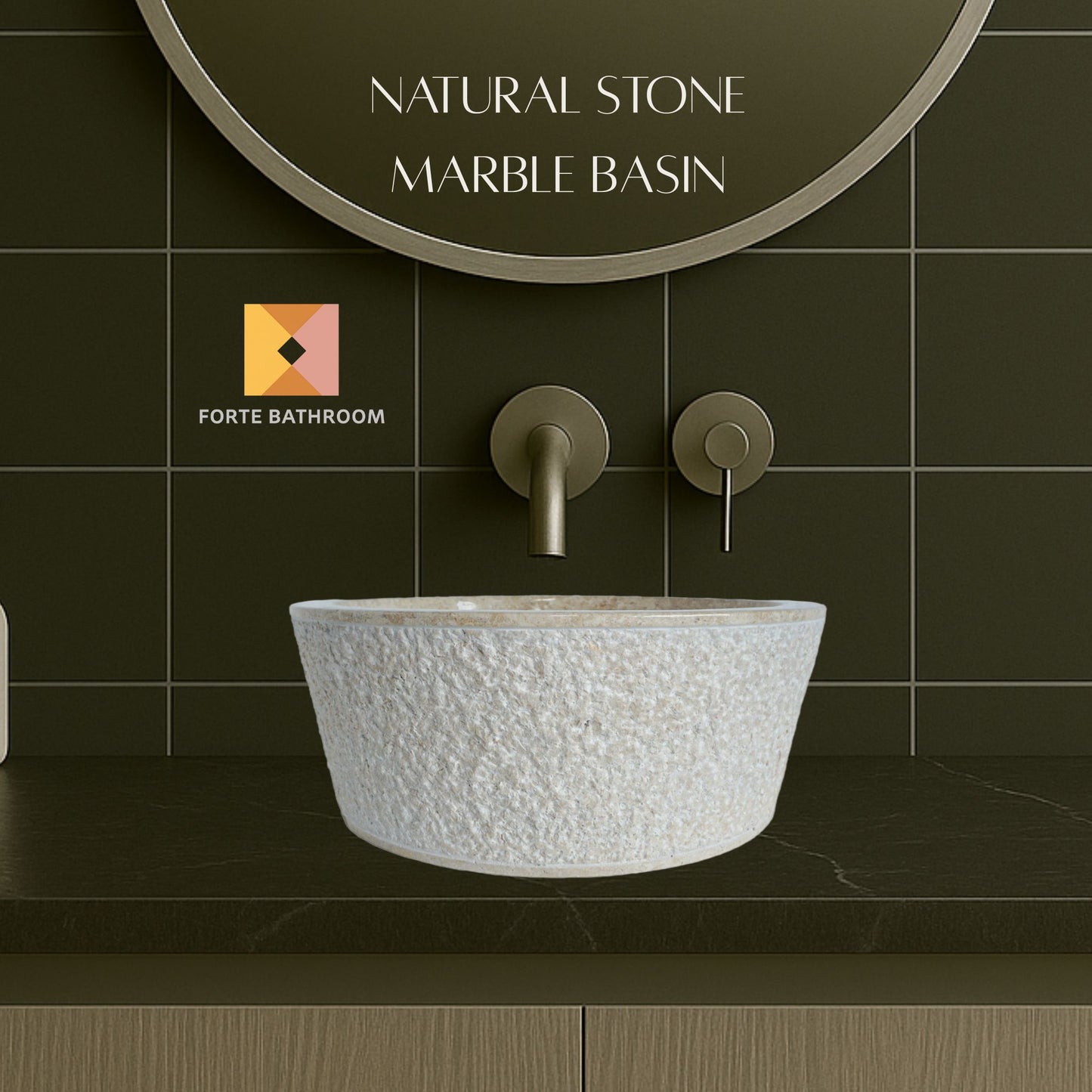 Forma Stria - Marble Vanity Basin - Textured finish - H15cm - Cream or grey - Dia 40cm - Natural Stone