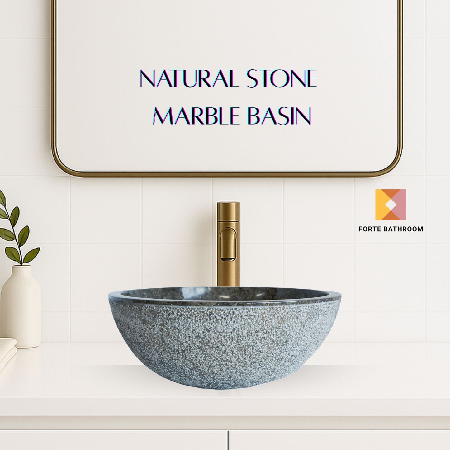 Forma Eros - Marble Vanity Basin -Textured Exterior 01 - 15cm Height - Cream or Grey - 35/40/45cm - Natural Stone