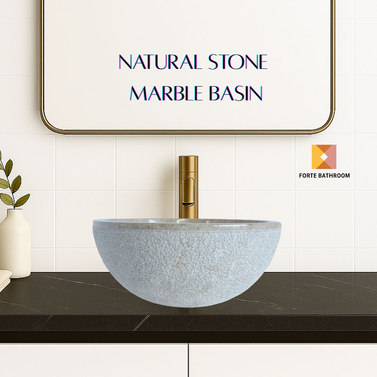 Forma Eros - Marble Vanity Basin -Textured Exterior 01 - 15cm Height - Cream or Grey - 35/40/45cm - Natural Stone