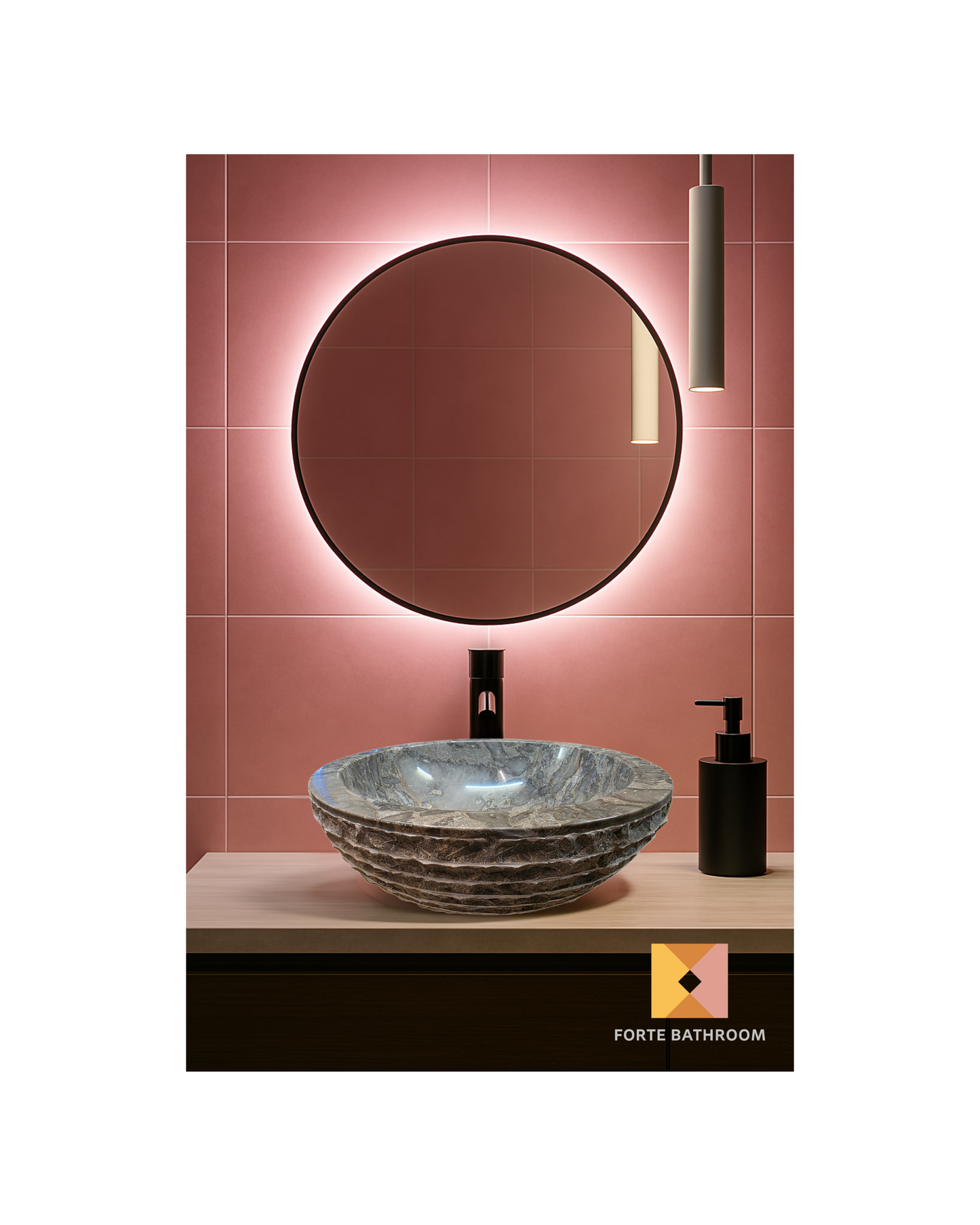 Forma Groove - Marble Vanity Basin - Textured Exterior 02 - 15cm Height - Cream or Grey - Dia 40cm - Natural Stone