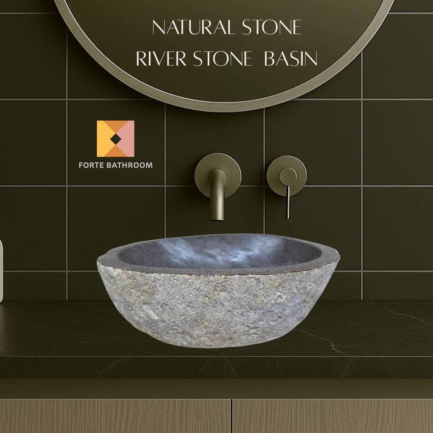 Natural River stone Bathroom Basin - Rock Exterior - Polished Interior - sm/med/lge - dark grey