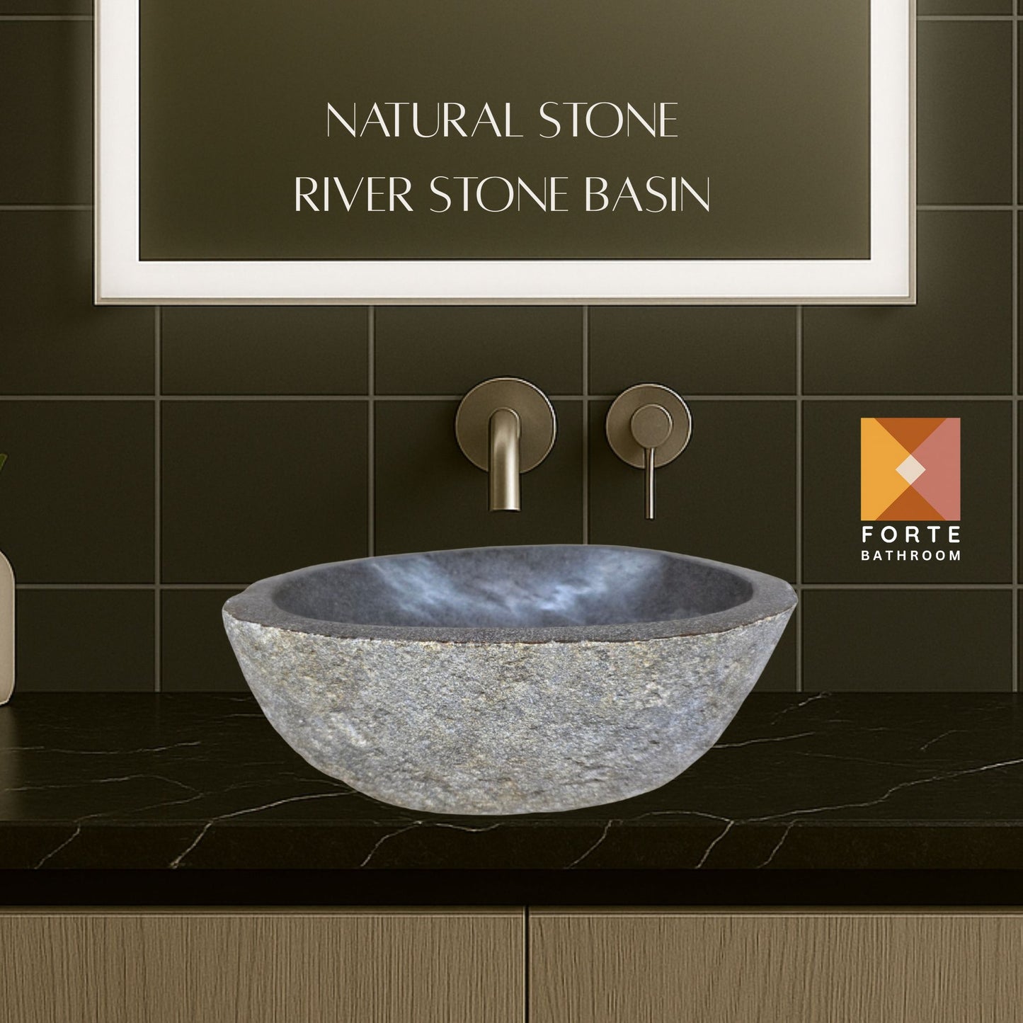 Natural River stone Bathroom Basin - Rock Exterior - Polished Interior - sm/med/lge - dark grey