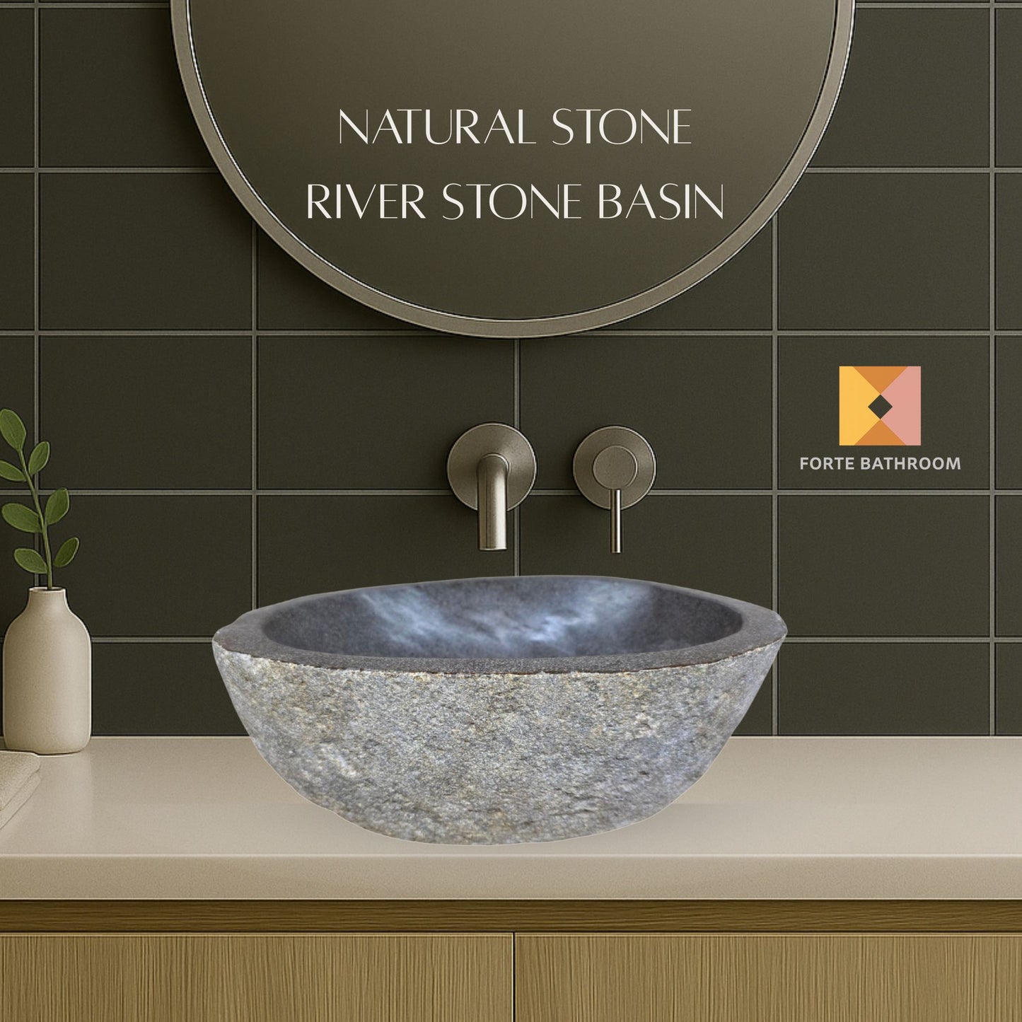Natural River stone Bathroom Basin - Rock Exterior - Polished Interior - sm/med/lge - dark grey