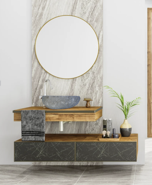 Natural River stone Bathroom Basin - Rock Exterior - Polished Interior - sm/med/lge - dark grey
