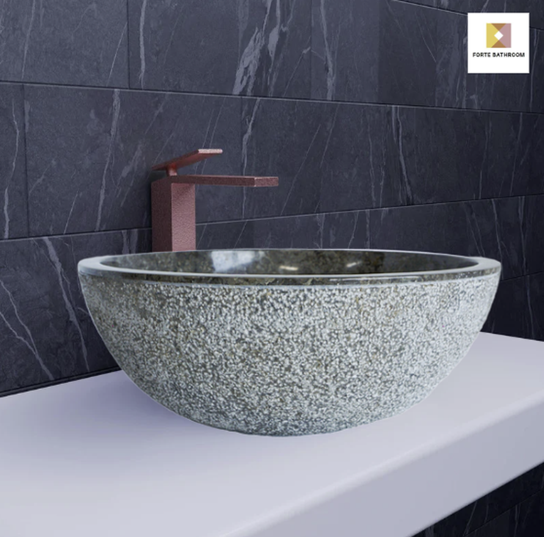 Forma Eros - Marble Vanity Basin -Textured Exterior 01 - 15cm Height - Cream or Grey - 35/40/45cm - Natural Stone