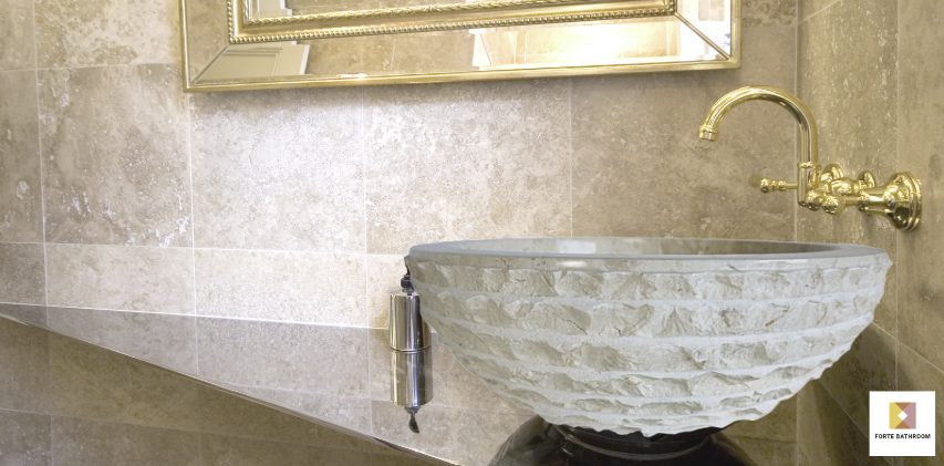 Forma Groove - Marble Vanity Basin - Textured Exterior 02 - 15cm Height - Cream or Grey - Dia 40cm - Natural Stone