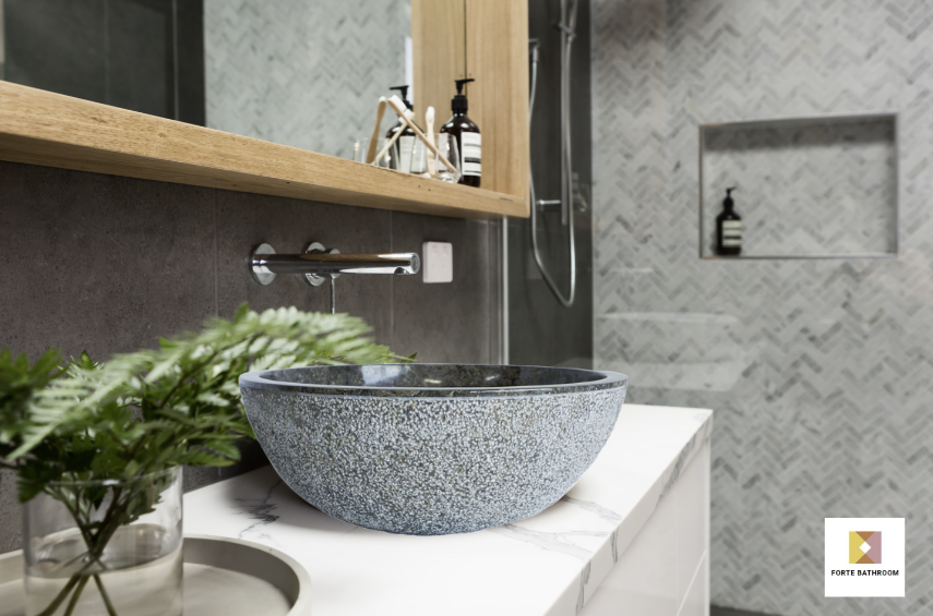 Forma Eros - Marble Vanity Basin -Textured Exterior 01 - 15cm Height - Cream or Grey - 35/40/45cm - Natural Stone
