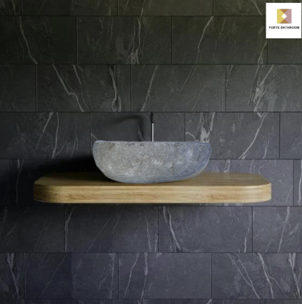 Natural River stone Bathroom Basin - Rock Exterior - Polished Interior - sm/med/lge - dark grey