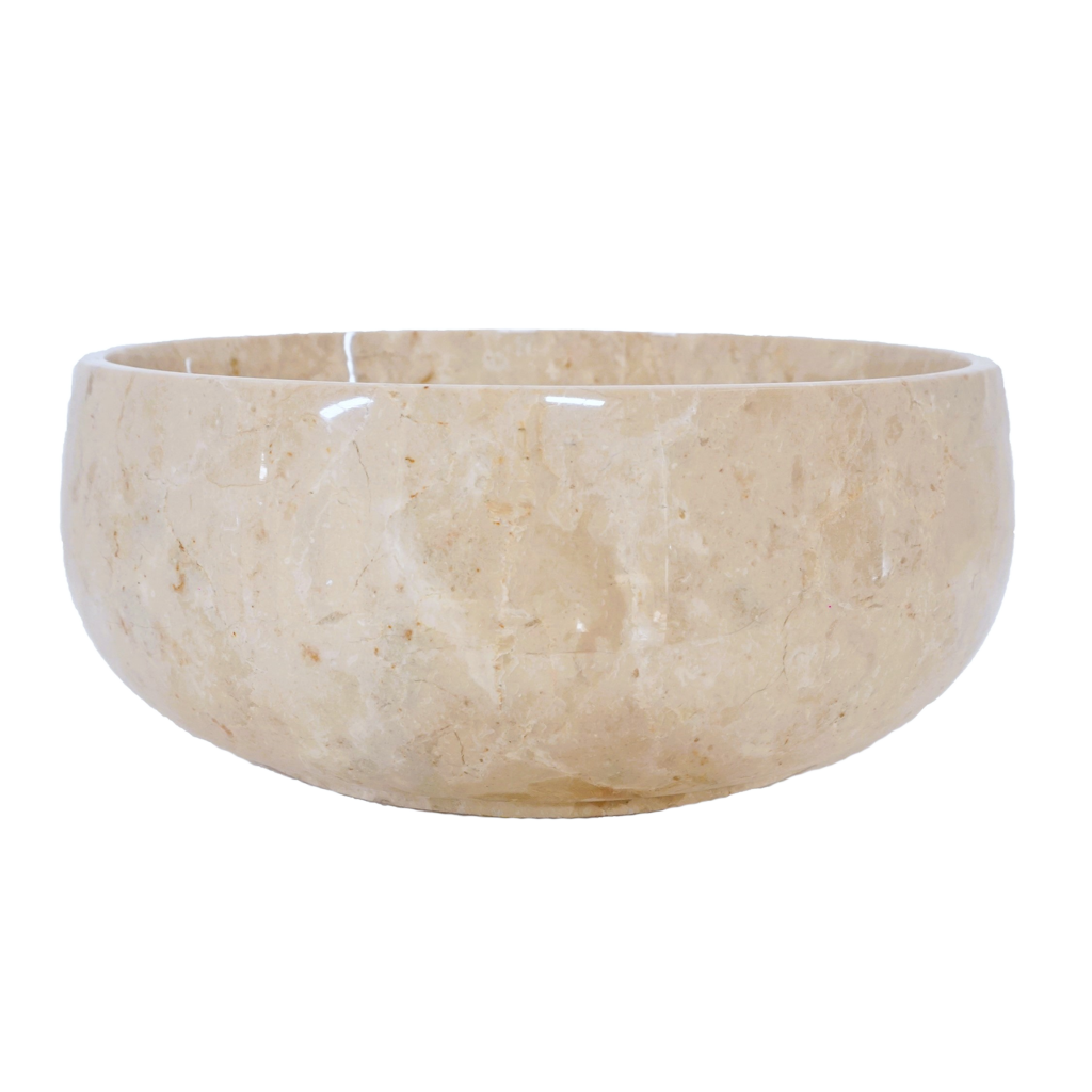 Round Marble Vanity Basin – Polished Finish 02 – Height 15cm - Cream or Grey – Dia 40/45cm - Natural Stone