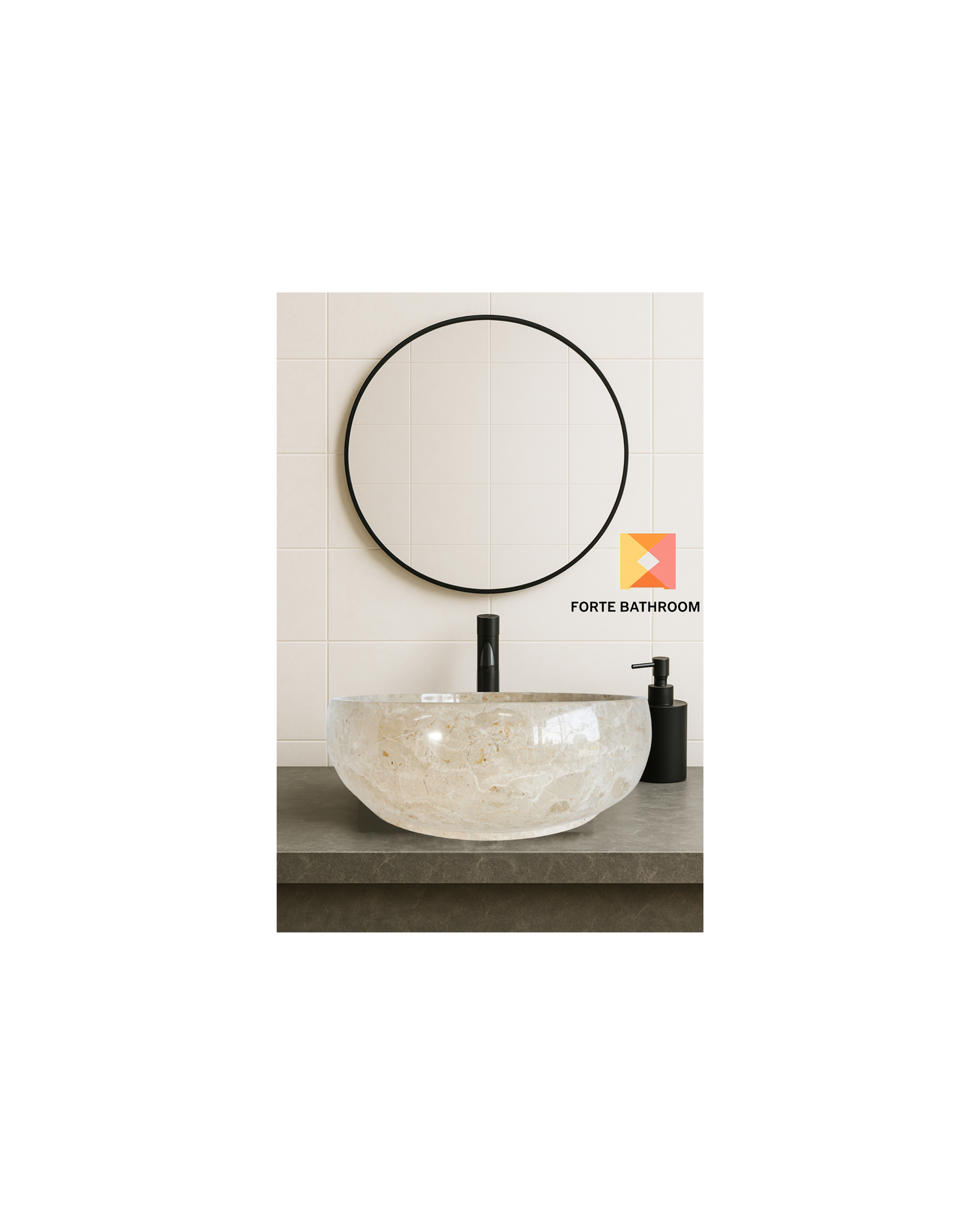 Round Marble Vanity Basin – Polished Finish 02 – Height 15cm - Cream or Grey – Dia 40/45cm - Natural Stone