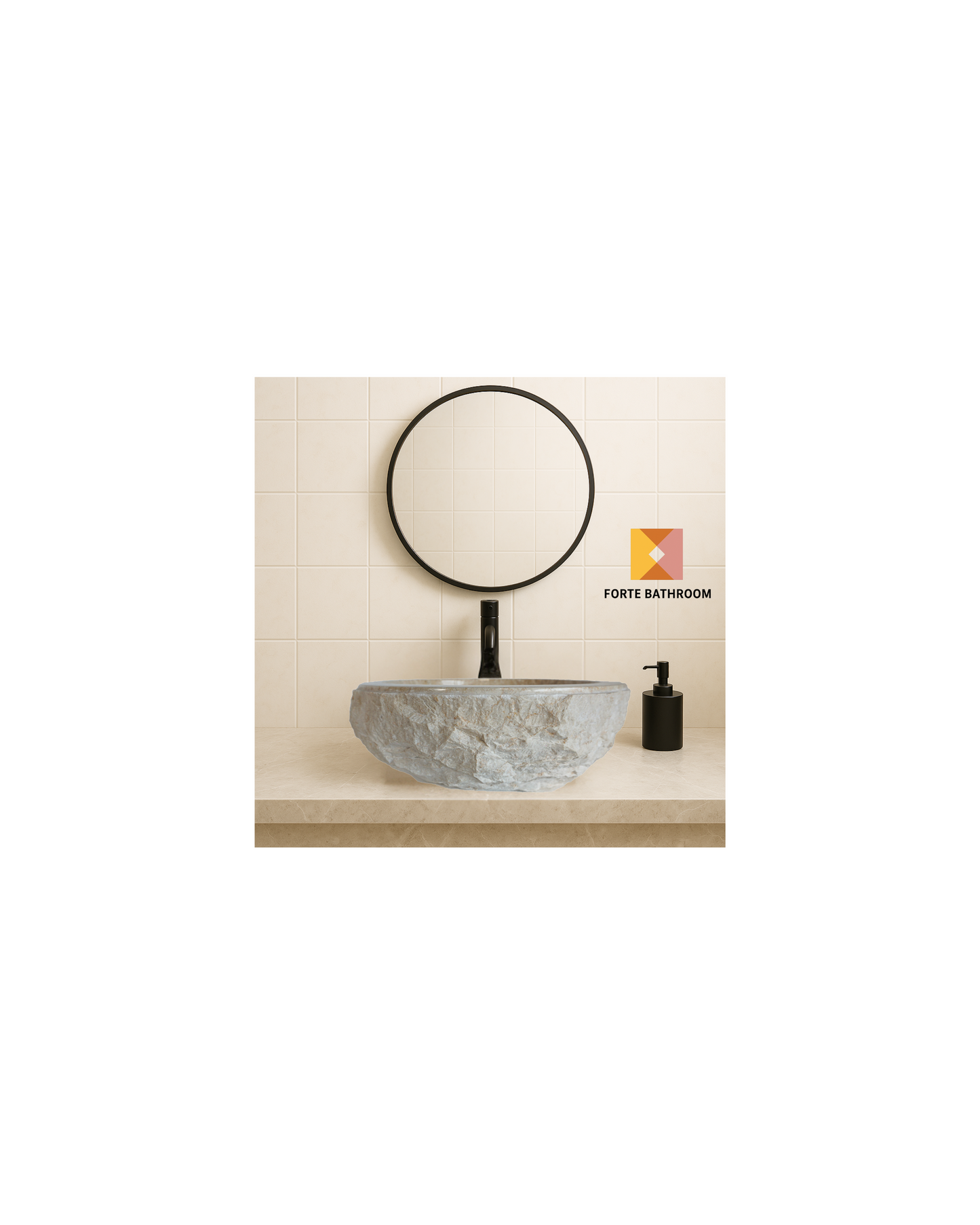 Sierra Round Marble Vanity Basin – Rock Texture - 15/17cm Height – Cream – 40/45cm