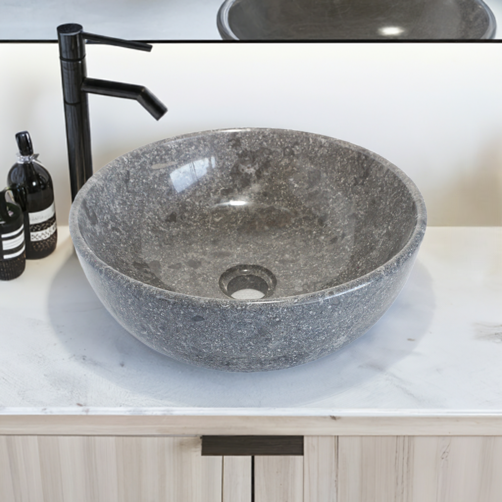 Pure Form - Polished Marble Vanity Basin – 15cm Height – Cream or Grey – 35/40/45cm - Natural Stone