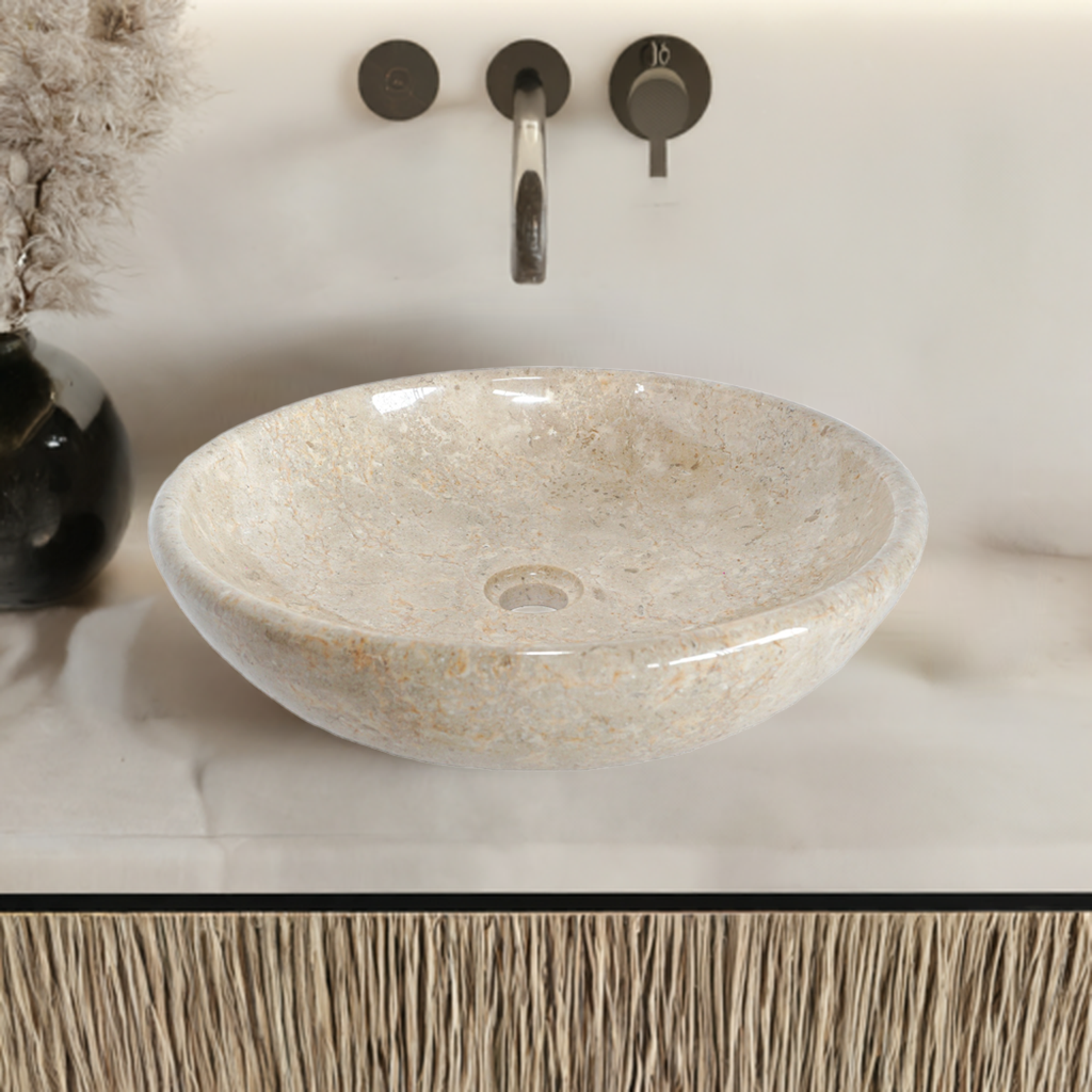Pure Form - Polished Marble Basin – 12cm Height – Cream or Grey – Dia 35/40/45cm - Natural Stone