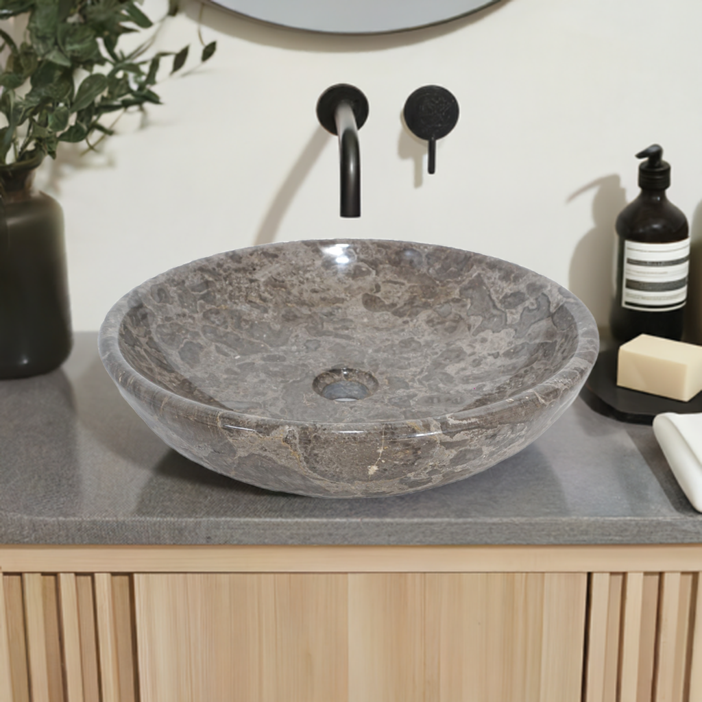 Pure Form - Polished Marble Basin – 12cm Height – Cream or Grey – Dia 35/40/45cm - Natural Stone