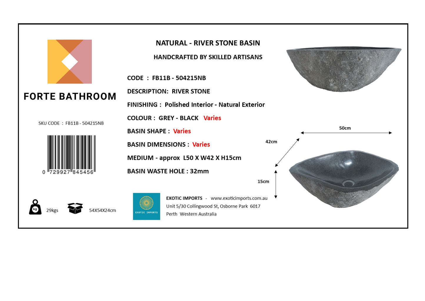 Natural River stone Bathroom Basin - Rock Exterior - Polished Interior - sm/med/lge - dark grey