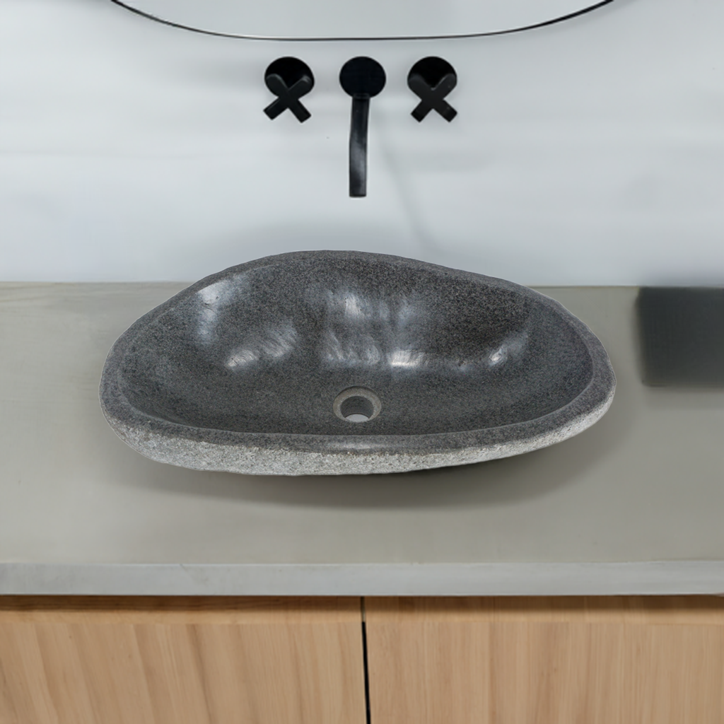 Natural River stone Bathroom Basin - Rock Exterior - Polished Interior - sm/med/lge - dark grey