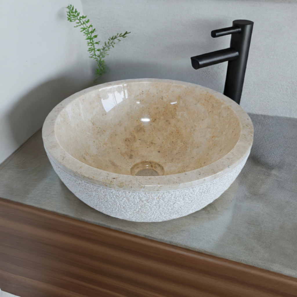Forma Eros - Marble Vanity Basin -Textured Exterior 01 - 15cm Height - Cream or Grey - 35/40/45cm - Natural Stone