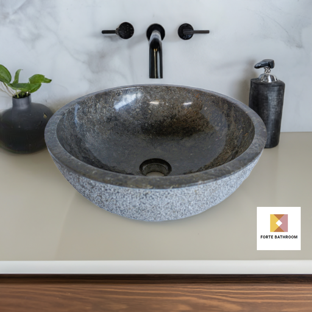 Forma Eros - Marble Vanity Basin -Textured Exterior 01 - 15cm Height - Cream or Grey - 35/40/45cm - Natural Stone