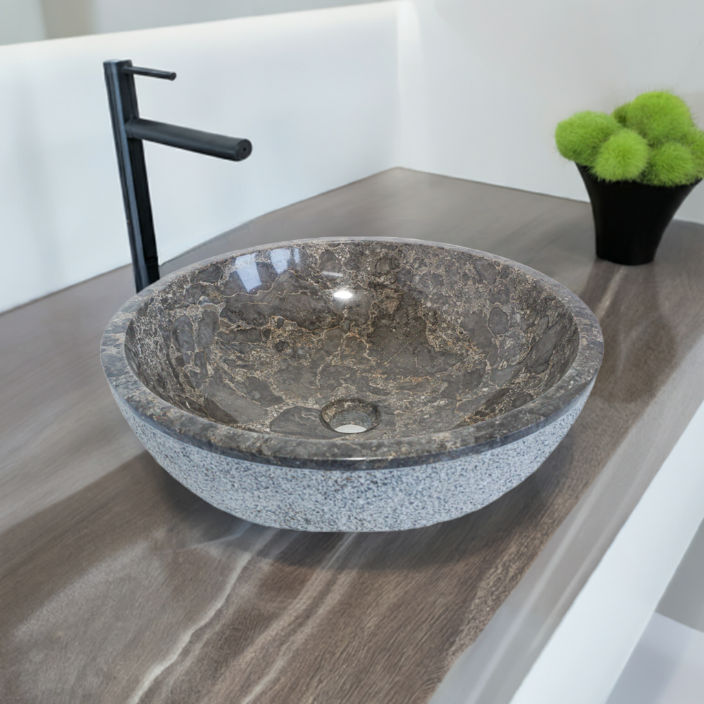 Forma Eros - Marble Vanity Basin -Textured Exterior 01 - 15cm Height - Cream or Grey - 35/40/45cm - Natural Stone