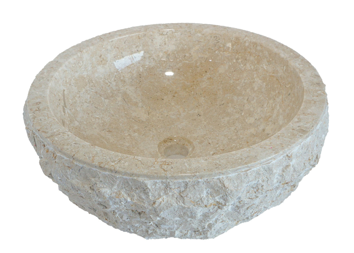 Sierra Round Marble Vanity Basin – Rock Texture - 15/17cm Height – Cream – 40/45cm