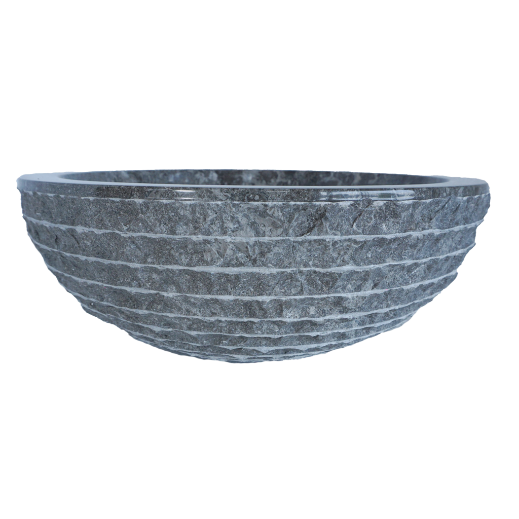 Forma Groove - Marble Vanity Basin - Textured Exterior 02 - 15cm Height - Cream or Grey - Dia 40cm - Natural Stone