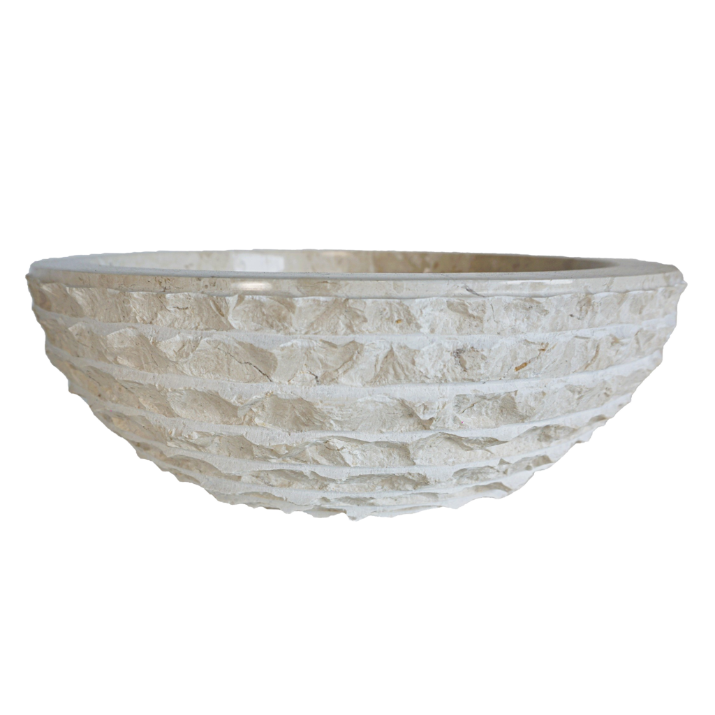 Forma Groove - Marble Vanity Basin - Textured Exterior 02 - 15cm Height - Cream or Grey - Dia 40cm - Natural Stone