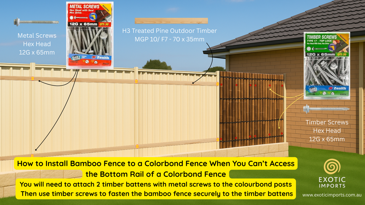 How to Install Bamboo Fence to a Colorbond Fence | DIY Guide (No Botto ...