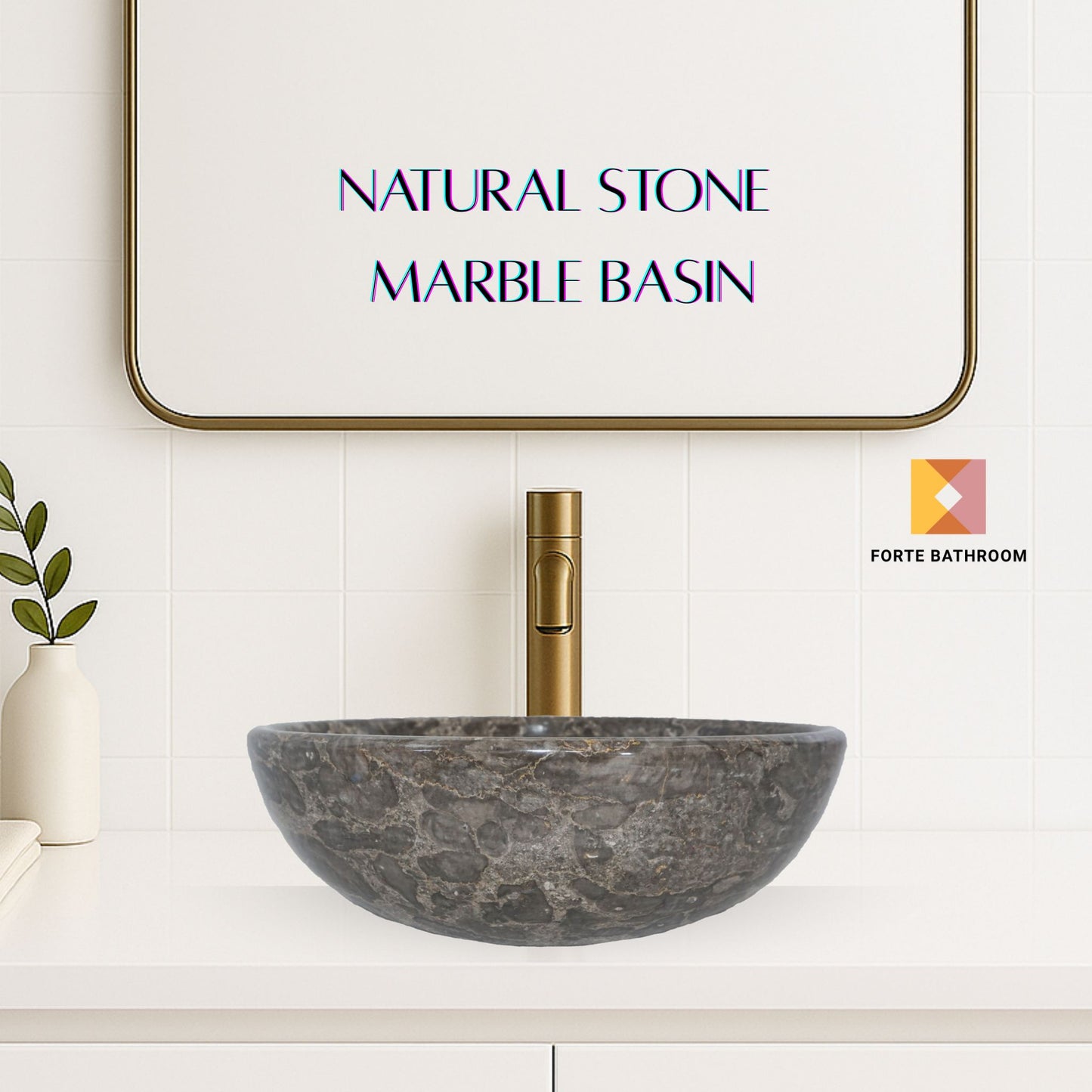 Pure Form - Polished Marble Vanity Basin – 15cm Height – Cream or Grey – 35/40/45cm - Natural Stone