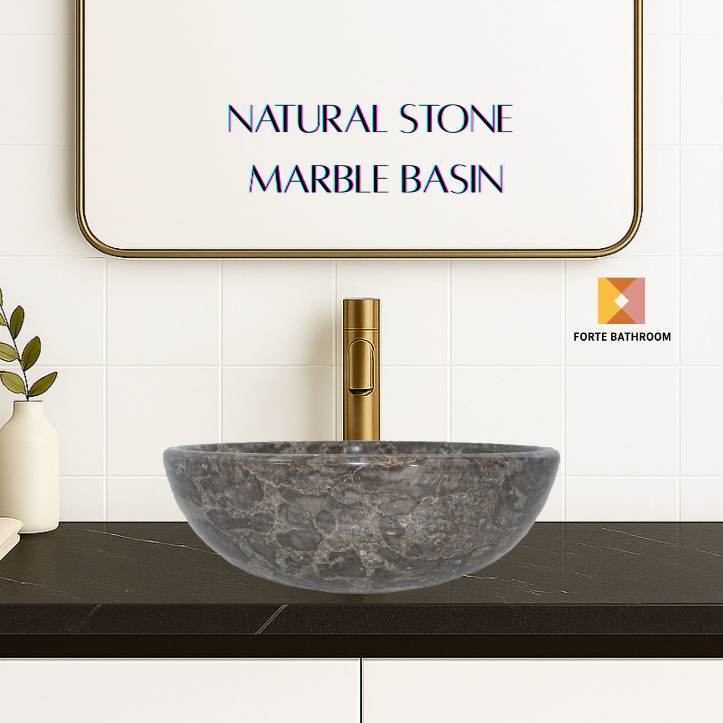 Pure Form - Polished Marble Vanity Basin – 15cm Height – Cream or Grey – 35/40/45cm - Natural Stone