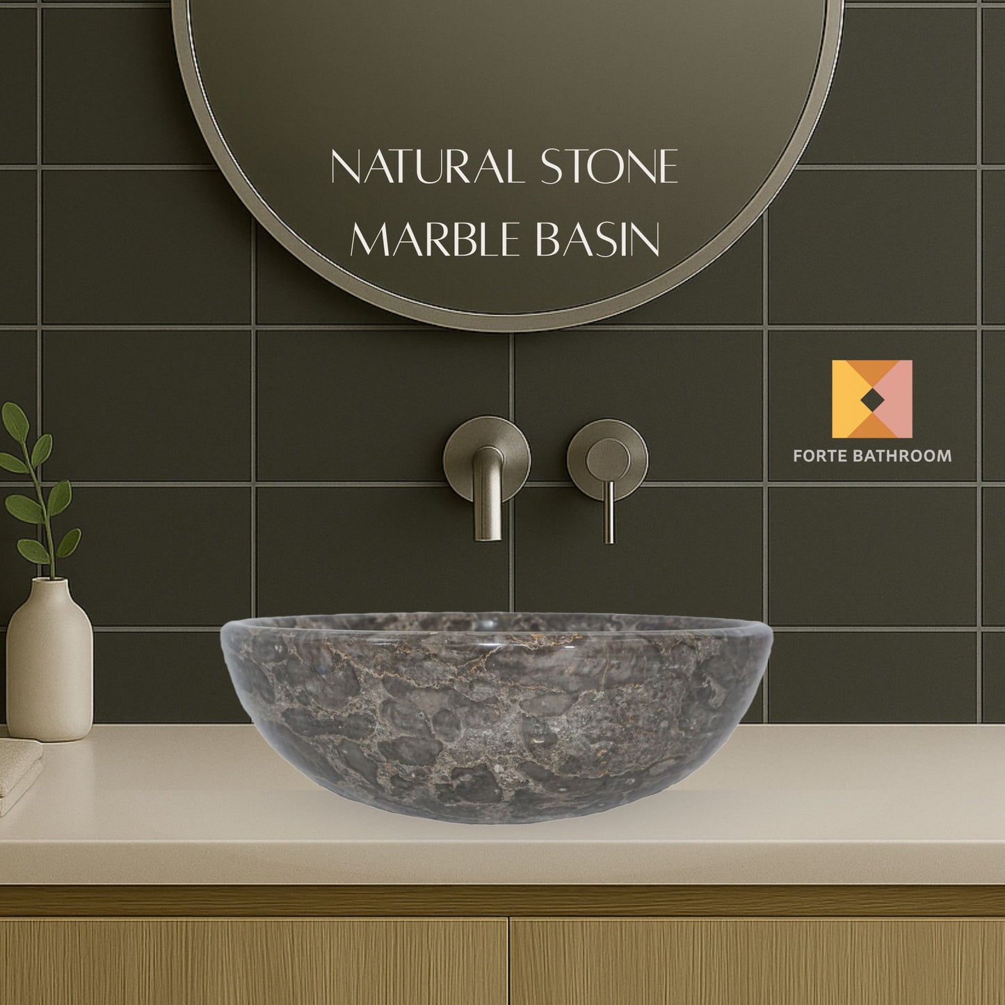 Pure Form - Polished Marble Vanity Basin – 15cm Height – Cream or Grey – 35/40/45cm - Natural Stone