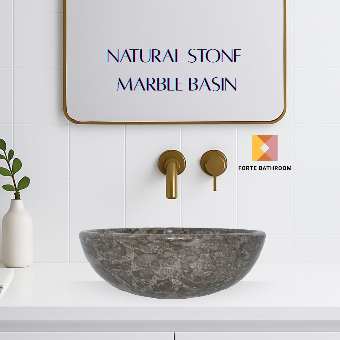 Pure Form - Polished Marble Vanity Basin – 15cm Height – Cream or Grey – 35/40/45cm - Natural Stone