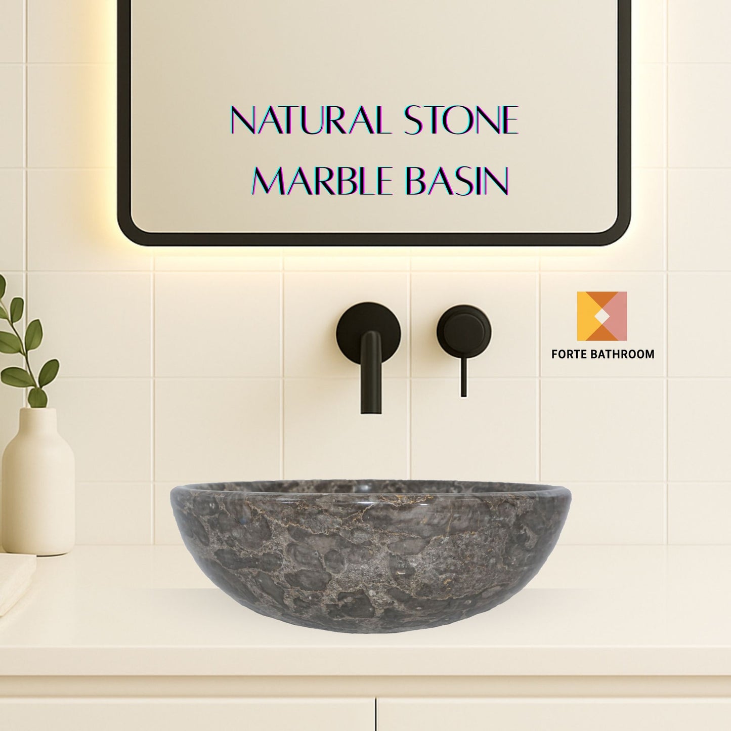 Pure Form - Polished Marble Vanity Basin – 15cm Height – Cream or Grey – 35/40/45cm - Natural Stone