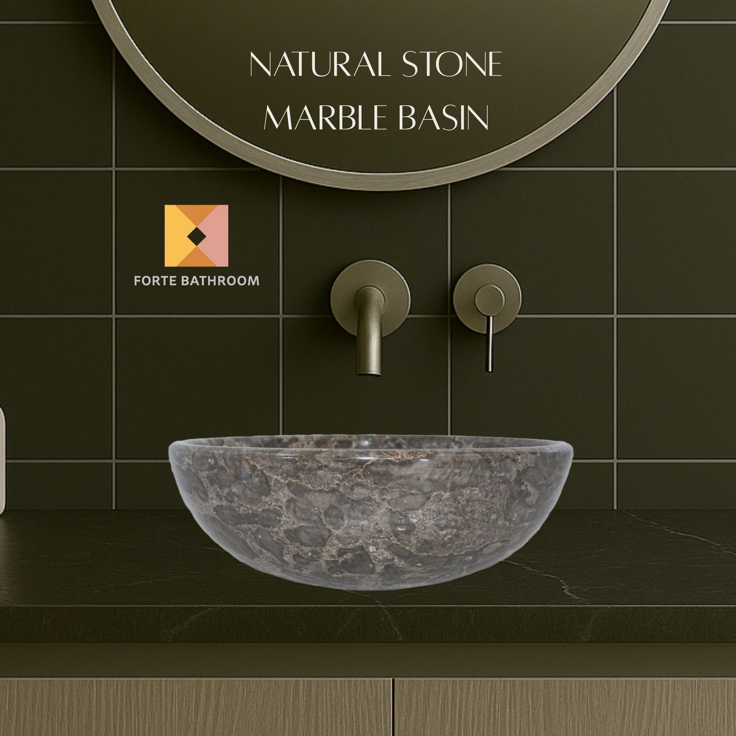 Pure Form - Polished Marble Vanity Basin – 15cm Height – Cream or Grey – 35/40/45cm - Natural Stone