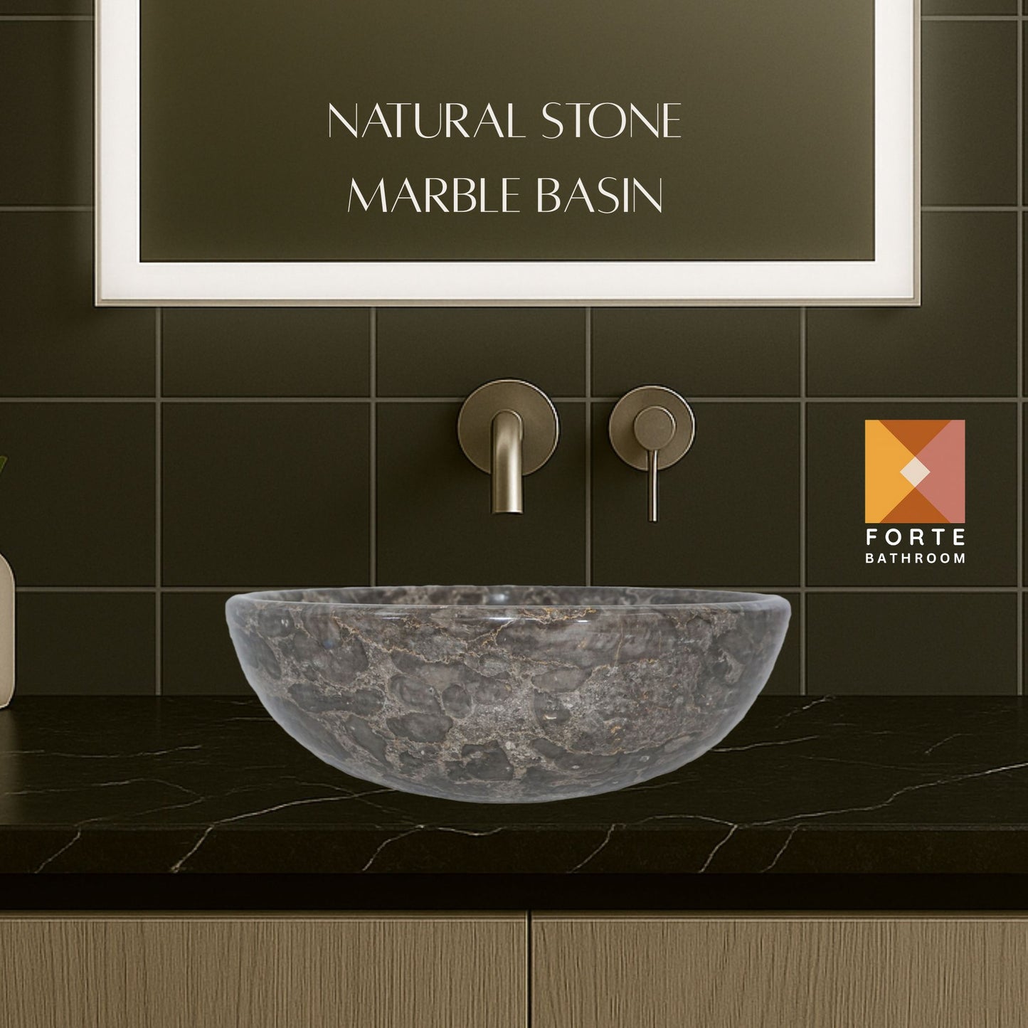 Pure Form - Polished Marble Vanity Basin – 15cm Height – Cream or Grey – 35/40/45cm - Natural Stone