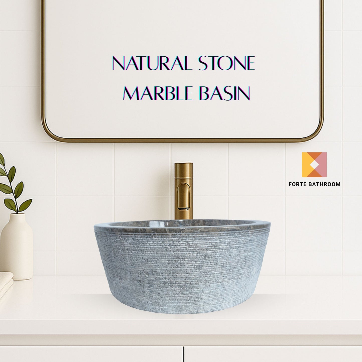 Forma Linea - Marble Vanity Basin - Textured finish - H15cm - Cream or grey - Dia 40cm - Natural Stone