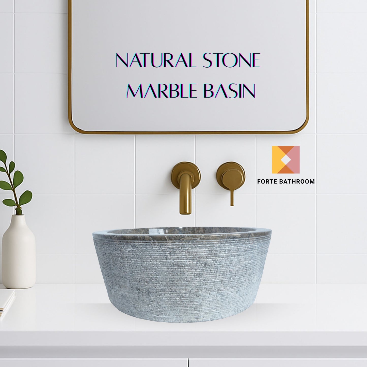 Forma Linea - Marble Vanity Basin - Textured finish - H15cm - Cream or grey - Dia 40cm - Natural Stone