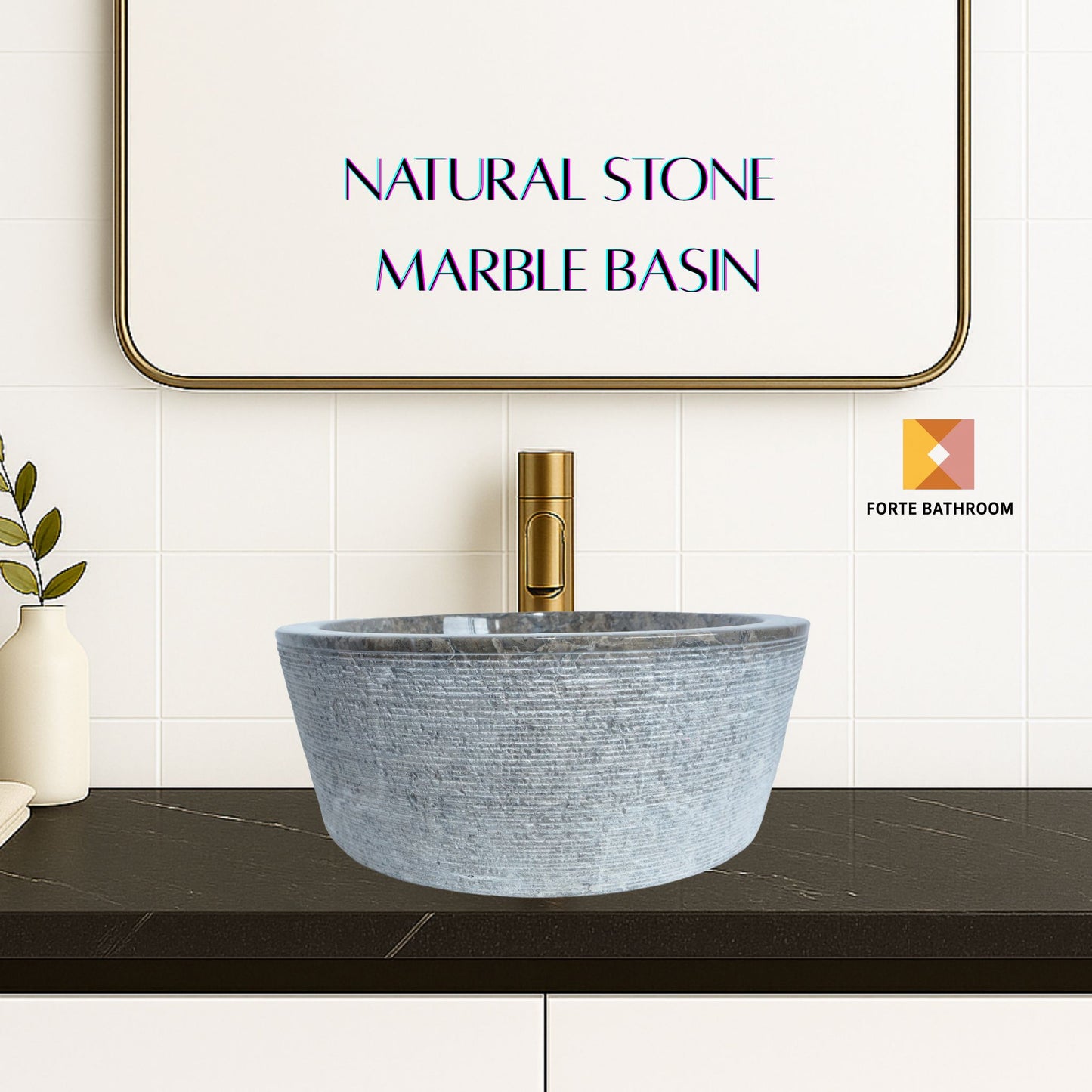 Forma Linea - Marble Vanity Basin - Textured finish - H15cm - Cream or grey - Dia 40cm - Natural Stone