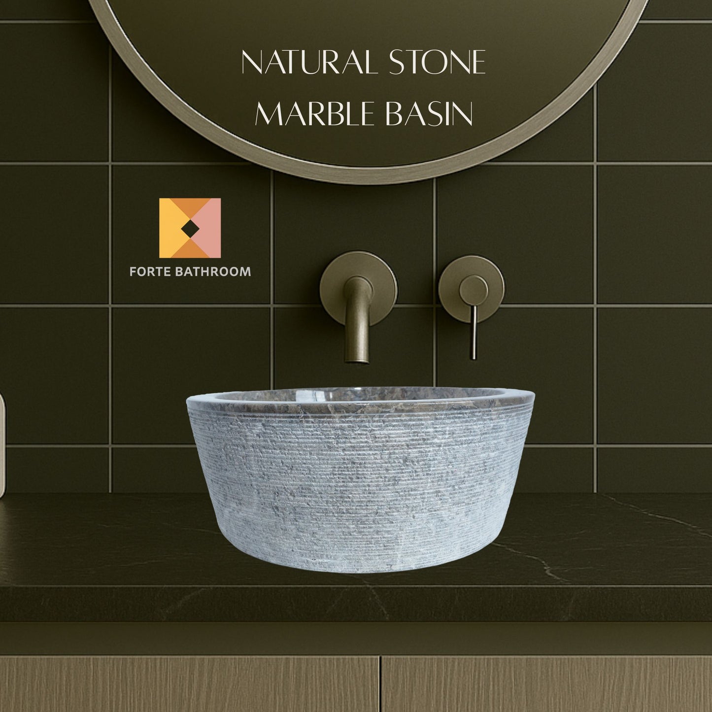 Forma Linea - Marble Vanity Basin - Textured finish - H15cm - Cream or grey - Dia 40cm - Natural Stone